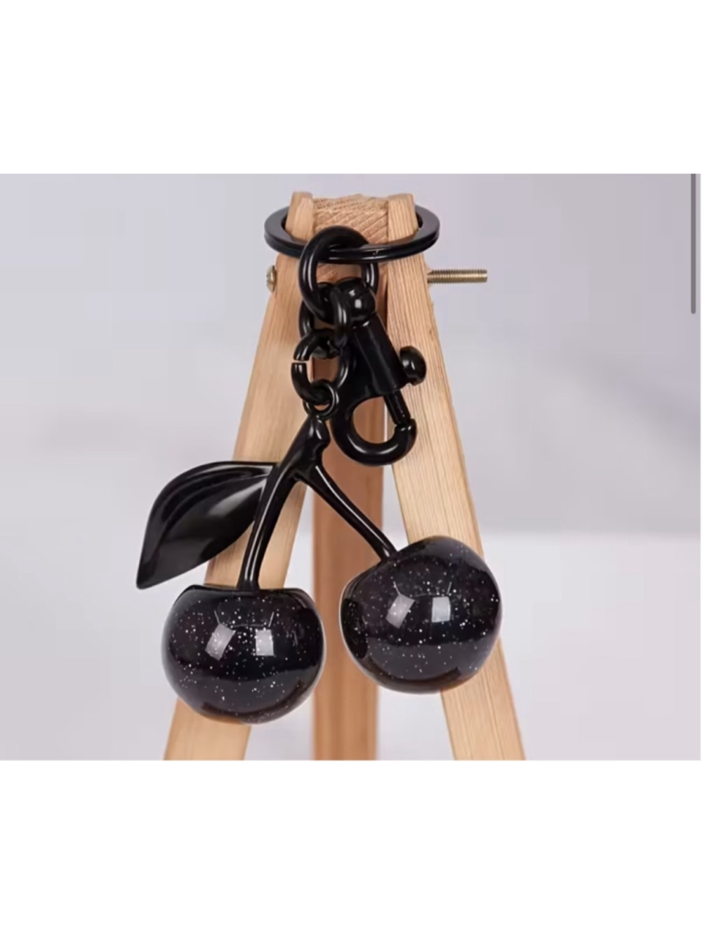 NEW Black Cherry Charm Keychain with Gunmetal Hardware NWT